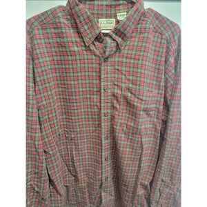 LL Bean XL Flannel Plaid Button Down Shirt Long Sleeve 100% Cotton Red Green